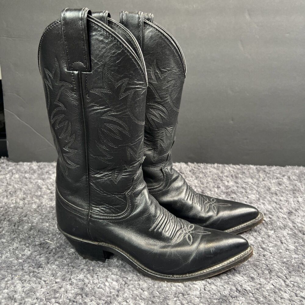 Justin Black Women's 5.5 London Leather Western Pointed Toe Cowgirl Boots L4903